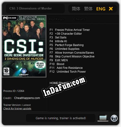 CSI: 3 Dimensions of Murder: Cheats, Trainer +12 [CheatHappens.com]