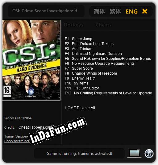 CSI: Crime Scene Investigation: Hard Evidence: Trainer +12 [v1.7]