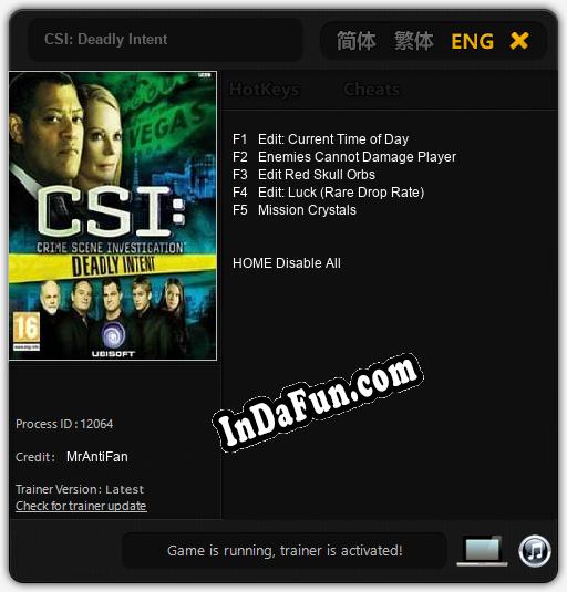 CSI: Deadly Intent: Cheats, Trainer +5 [MrAntiFan]