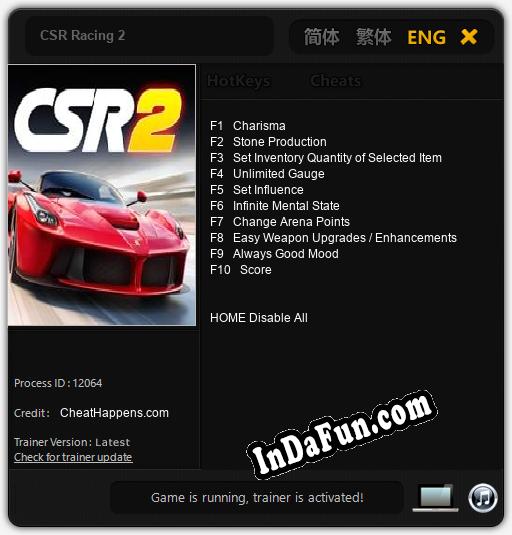 CSR Racing 2: Trainer +10 [v1.8]