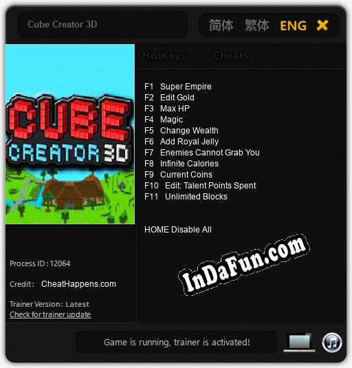 Cube Creator 3D: Trainer +11 [v1.5]