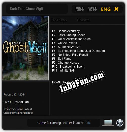 Dark Fall: Ghost Vigil: Cheats, Trainer +11 [MrAntiFan]