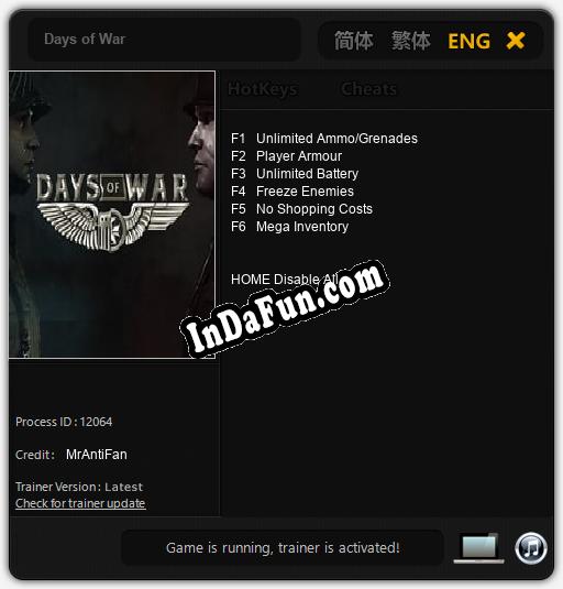 Days of War: TRAINER AND CHEATS (V1.0.3)