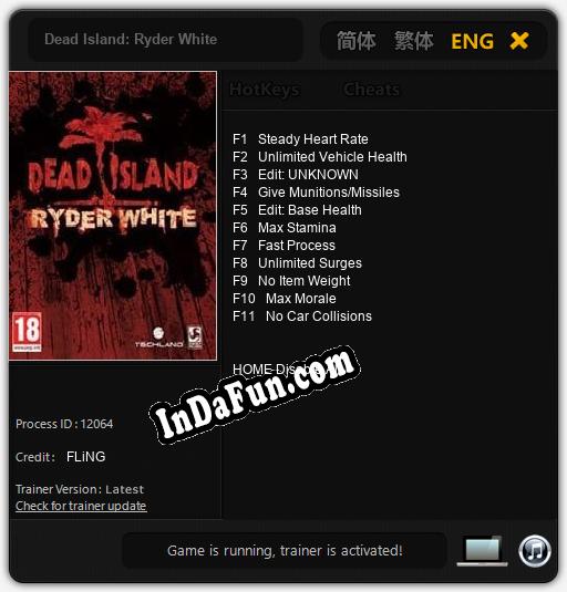 Dead Island: Ryder White: TRAINER AND CHEATS (V1.0.29)