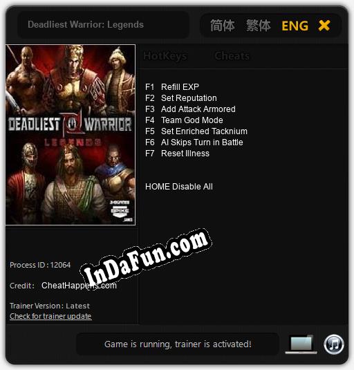 Trainer for Deadliest Warrior: Legends [v1.0.1]