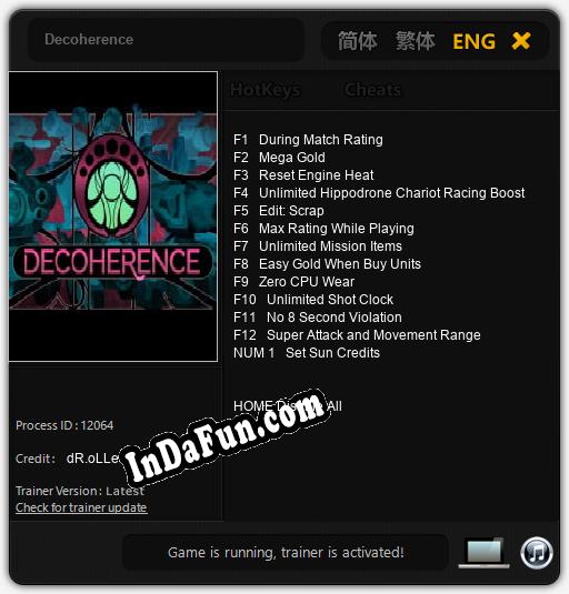 Decoherence: TRAINER AND CHEATS (V1.0.40)