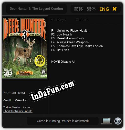 Deer Hunter 3: The Legend Continues: Cheats, Trainer +6 [MrAntiFan]