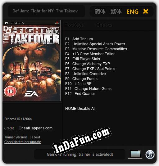 Trainer for Def Jam: Fight for NY: The Takeover [v1.0.1]