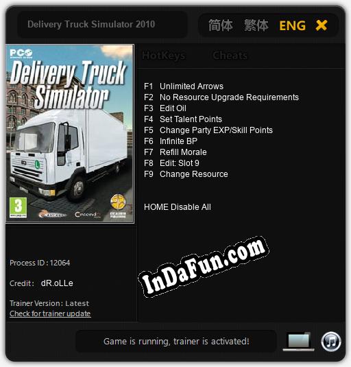 Trainer for Delivery Truck Simulator 2010 [v1.0.1]