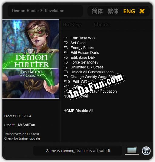 Trainer for Demon Hunter 3: Revelation [v1.0.3]