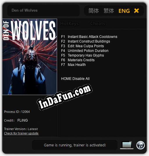 Trainer for Den of Wolves [v1.0.5]