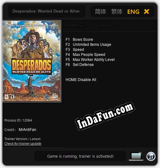 Desperados: Wanted Dead or Alive: TRAINER AND CHEATS (V1.0.81)