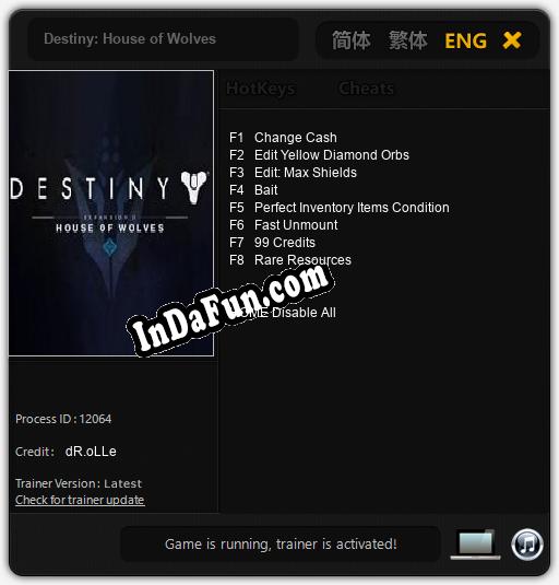 Destiny: House of Wolves: Trainer +8 [v1.7]