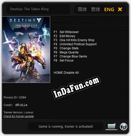 Destiny: The Taken King: Trainer +8 [v1.4]