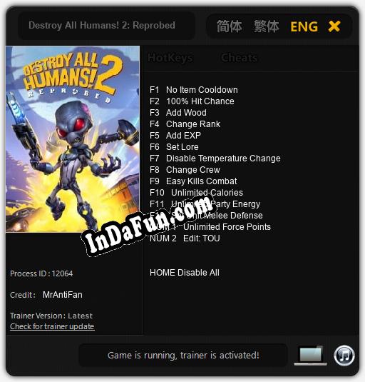 Destroy All Humans! 2: Reprobed: Cheats, Trainer +14 [MrAntiFan]