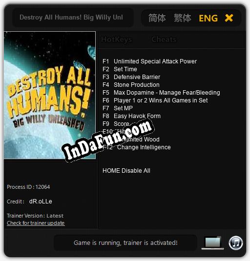 Trainer for Destroy All Humans! Big Willy Unleashed [v1.0.6]