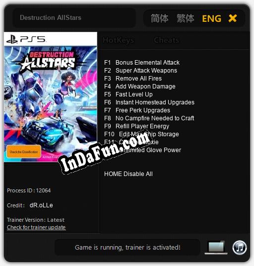 Destruction AllStars: Trainer +12 [v1.1]