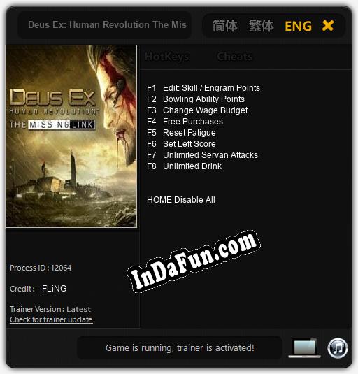 Deus Ex: Human Revolution The Missing Link: Cheats, Trainer +8 [FLiNG]