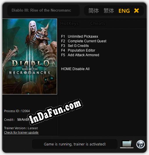 Diablo III: Rise of the Necromancer: TRAINER AND CHEATS (V1.0.82)