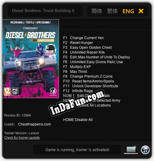 Trainer for Diesel Brothers: Truck Building Simulator [v1.0.5]