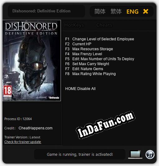 Dishonored: Definitive Edition: Trainer +8 [v1.2]