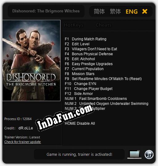 Dishonored: The Brigmore Witches: TRAINER AND CHEATS (V1.0.74)