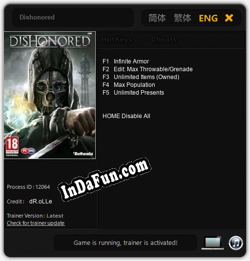 Dishonored: Trainer +5 [v1.6]