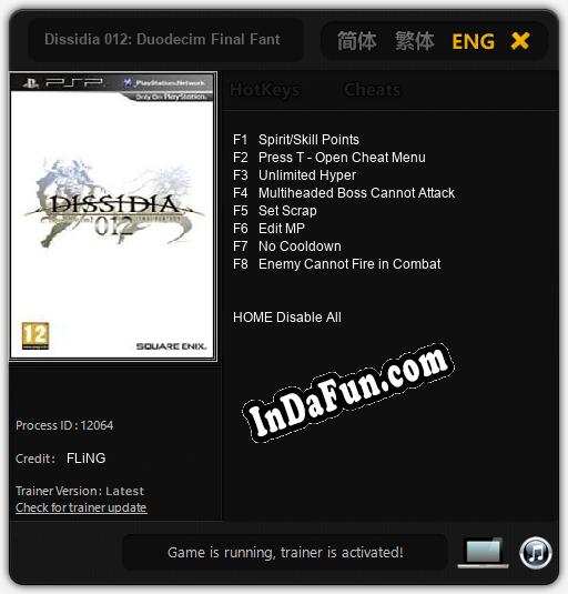 Dissidia 012: Duodecim Final Fantasy: Cheats, Trainer +8 [FLiNG]