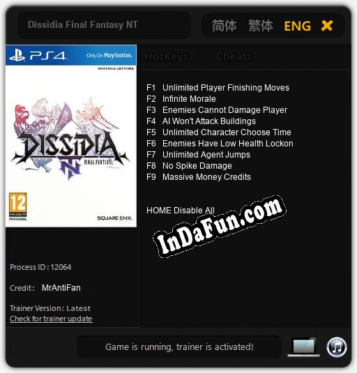 Dissidia Final Fantasy NT: Trainer +9 [v1.4]