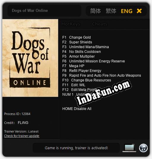 Dogs of War Online: TRAINER AND CHEATS (V1.0.96)