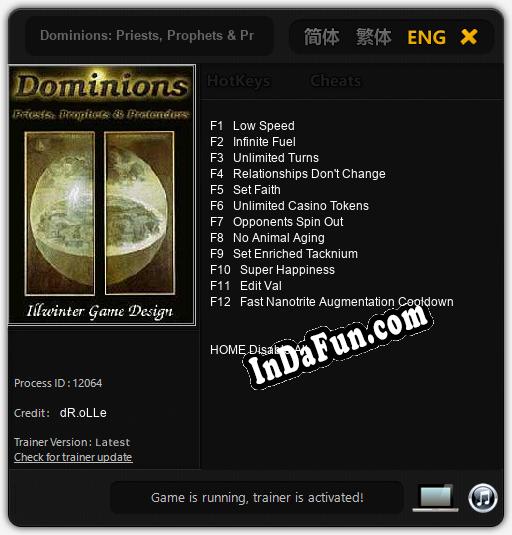 Dominions: Priests, Prophets & Pretenders: TRAINER AND CHEATS (V1.0.28)