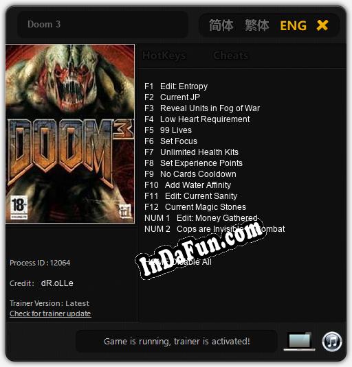 Trainer for Doom 3 [v1.0.4]