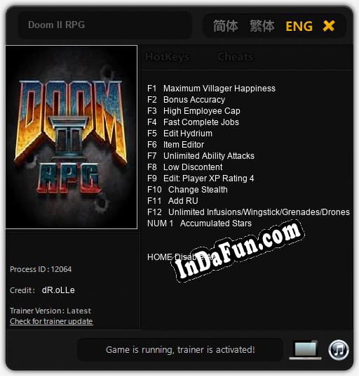 Doom II RPG: TRAINER AND CHEATS (V1.0.18)