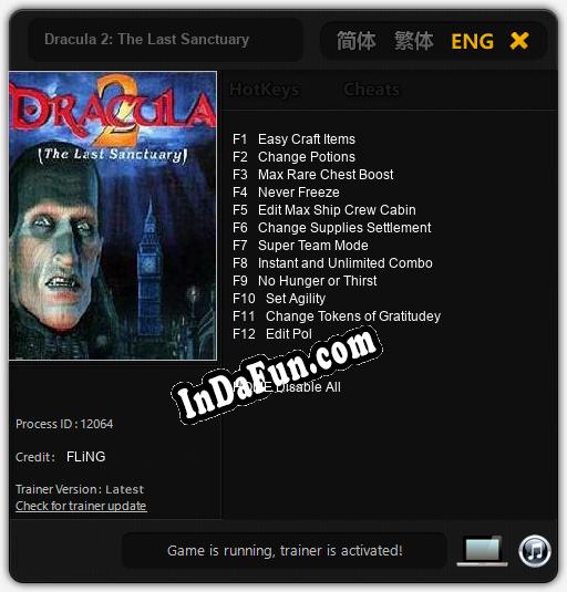 Trainer for Dracula 2: The Last Sanctuary [v1.0.9]