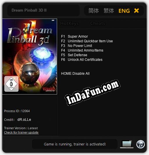 Dream Pinball 3D II: Cheats, Trainer +6 [dR.oLLe]