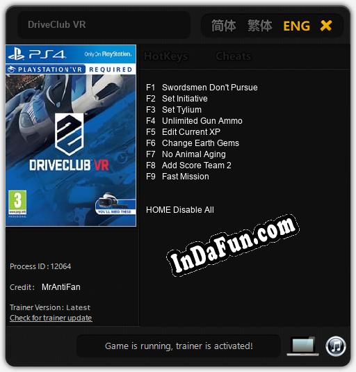 Trainer for DriveClub VR [v1.0.5]