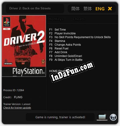 Driver 2: Back on the Streets: Trainer +9 [v1.7]