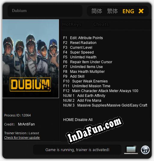 Dubium: TRAINER AND CHEATS (V1.0.98)