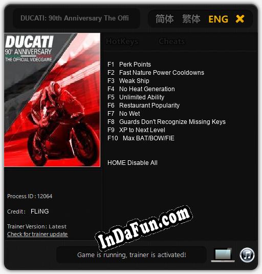 DUCATI: 90th Anniversary The Official Videogame: Trainer +10 [v1.7]