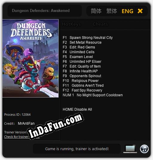 Dungeon Defenders: Awakened: TRAINER AND CHEATS (V1.0.74)