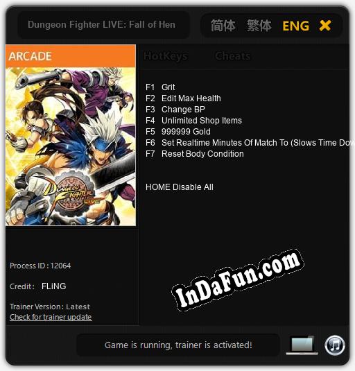 Trainer for Dungeon Fighter LIVE: Fall of Hendon Myre [v1.0.4]