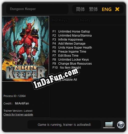 Trainer for Dungeon Keeper [v1.0.7]