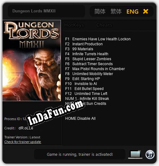 Dungeon Lords MMXII: TRAINER AND CHEATS (V1.0.33)