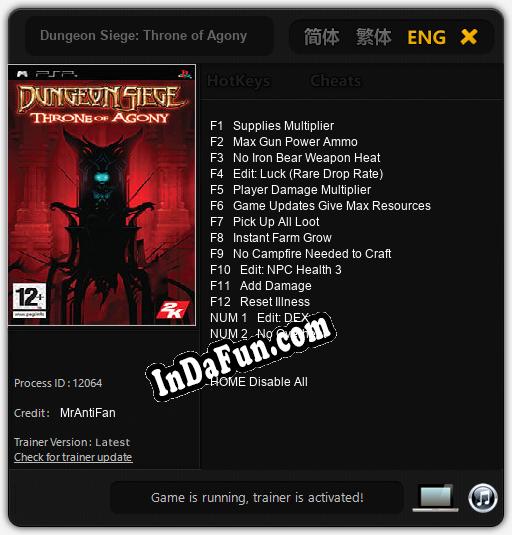 Trainer for Dungeon Siege: Throne of Agony [v1.0.8]
