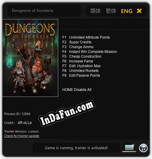 Trainer for Dungeons of Sundaria [v1.0.9]