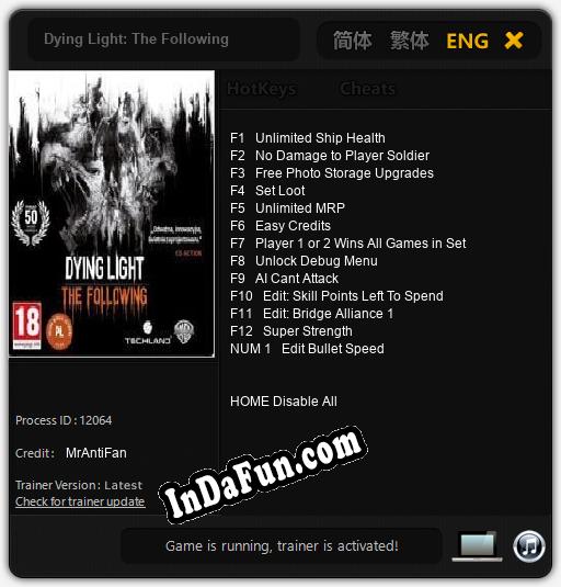 Dying Light: The Following: Cheats, Trainer +13 [MrAntiFan]