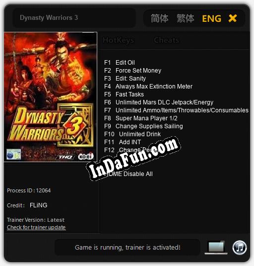 Dynasty Warriors 3: Cheats, Trainer +12 [FLiNG]