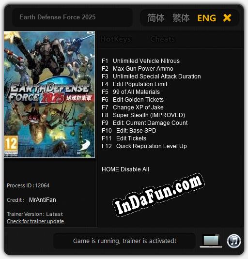 Trainer for Earth Defense Force 2025 [v1.0.1]