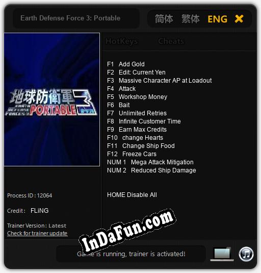 Trainer for Earth Defense Force 3: Portable [v1.0.8]