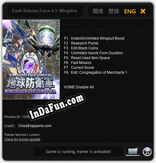 Trainer for Earth Defense Force 4.1: Wingdiver The Shooter [v1.0.6]